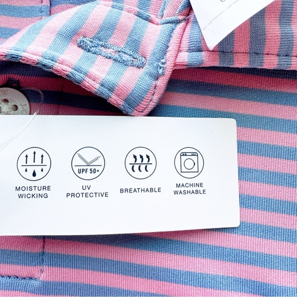 Crewcuts New Boys Striped Performance Polo Shirt Coral Mist Serene Sky Sz XS 4-5 - Picture 10 of 13